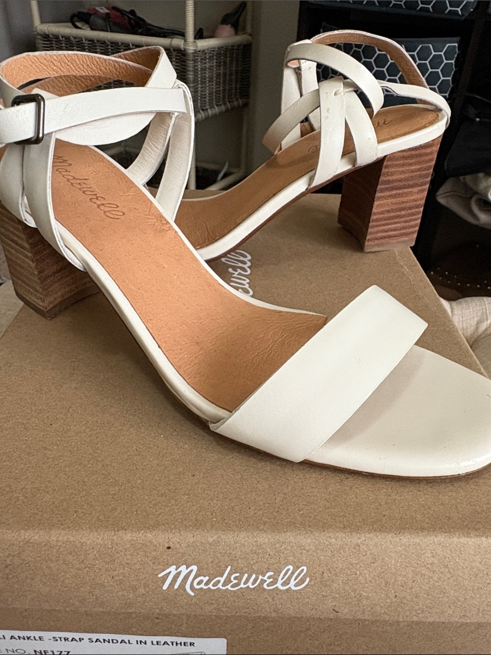 Madewell Cream Leather Strappy Block Heel Sandals